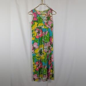 Lilly Pulitzer Sleeveless Maxi Dress Floral Tropical Floral Pink Yellow Girls XL